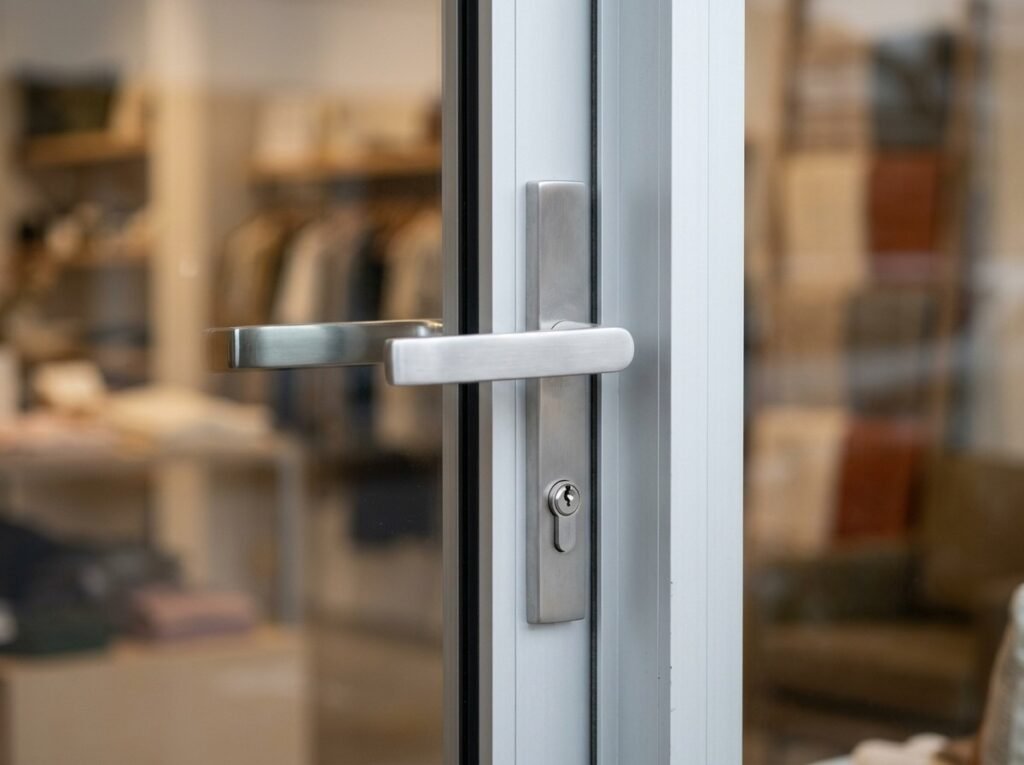 Commercial lock and door closer on a Rockhampton shopfront