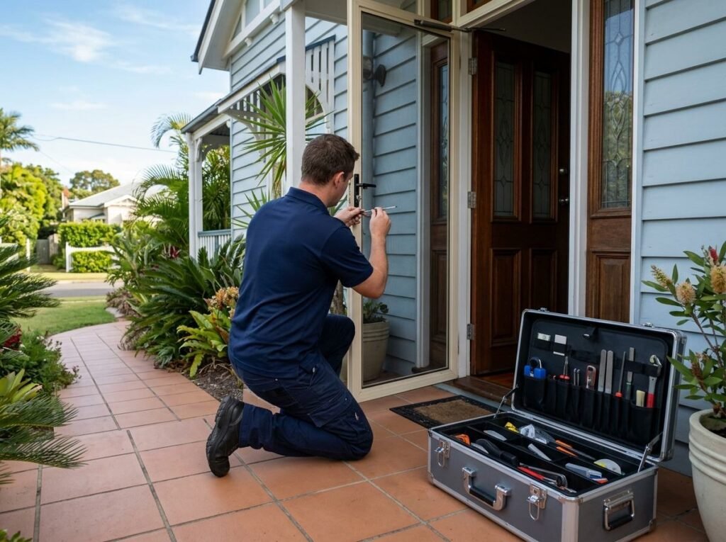 Locksmith opening a locked front door in Rockhampton